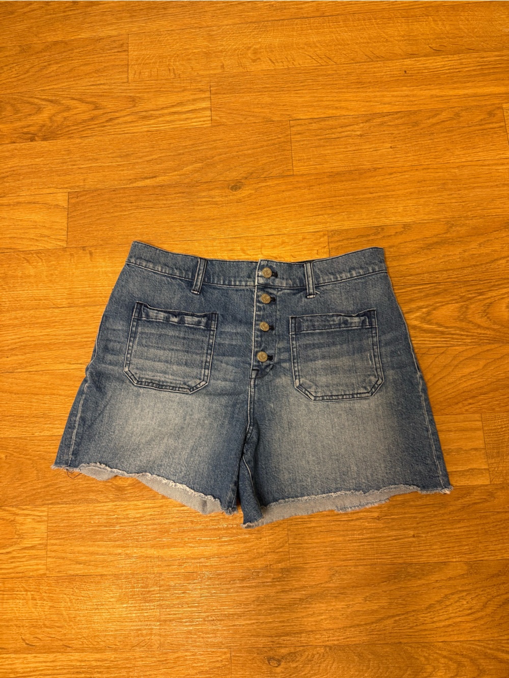 Madewell Blue High-Rise Button-Front Denim Shorts